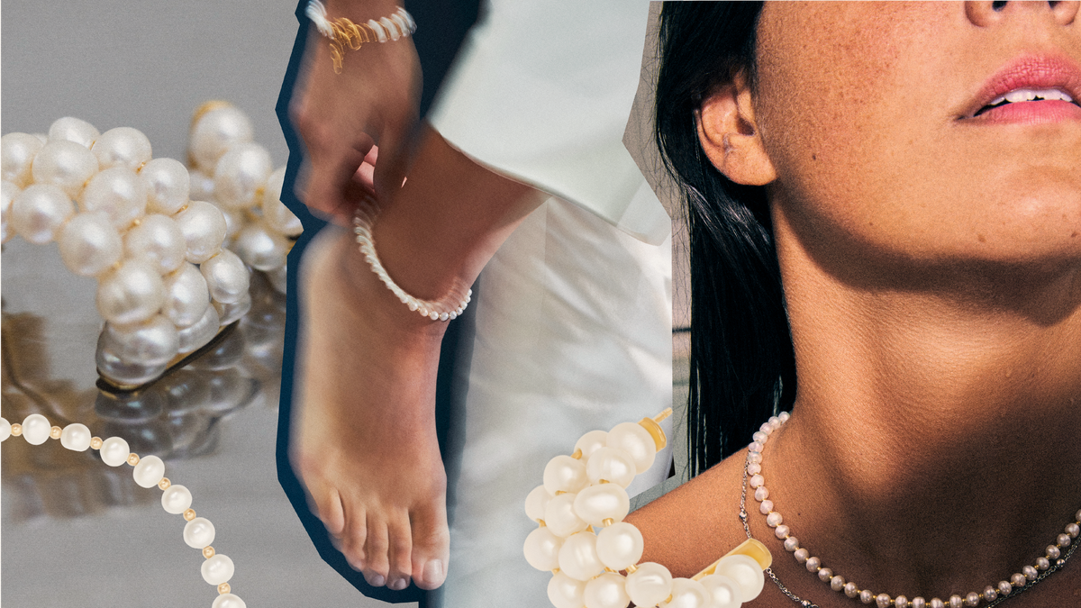 modern pearl jewelry styles 2025, showcasing layered necklaces and anklets for contemporary elegance.