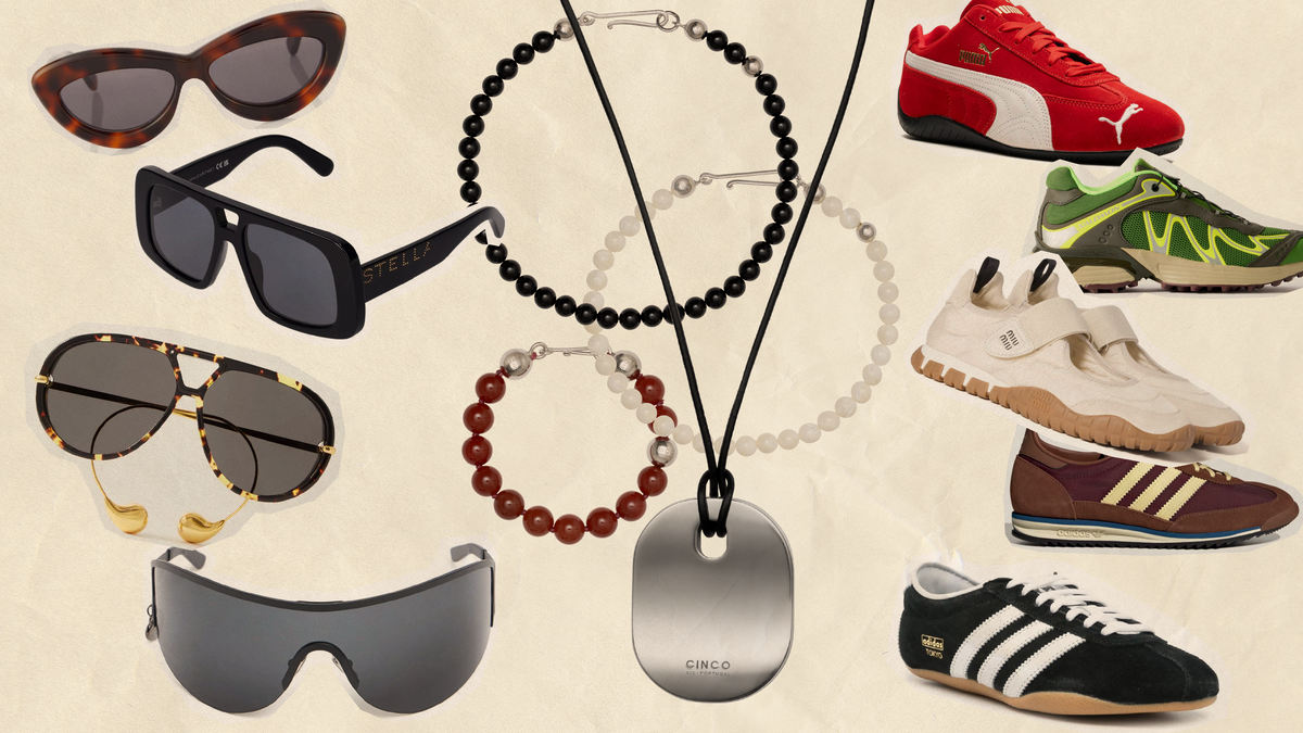 Bold oversized sunglasses trends featured with stylish sneakers and jewelry in a trendy composition.