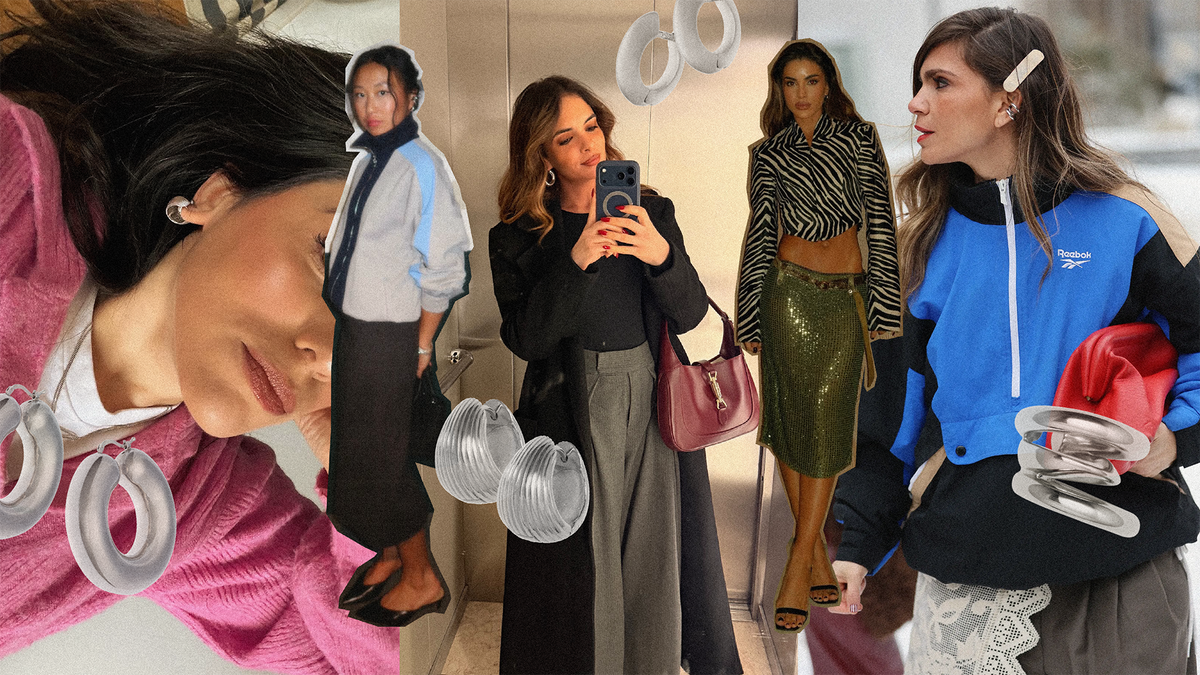 trend silver earrings on spotted girls Portuguese influencers
