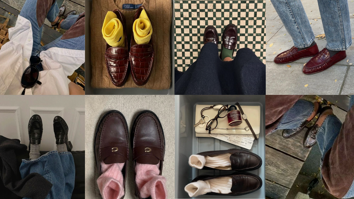 Collage of stylish modern loafers for women in various settings and outfits.