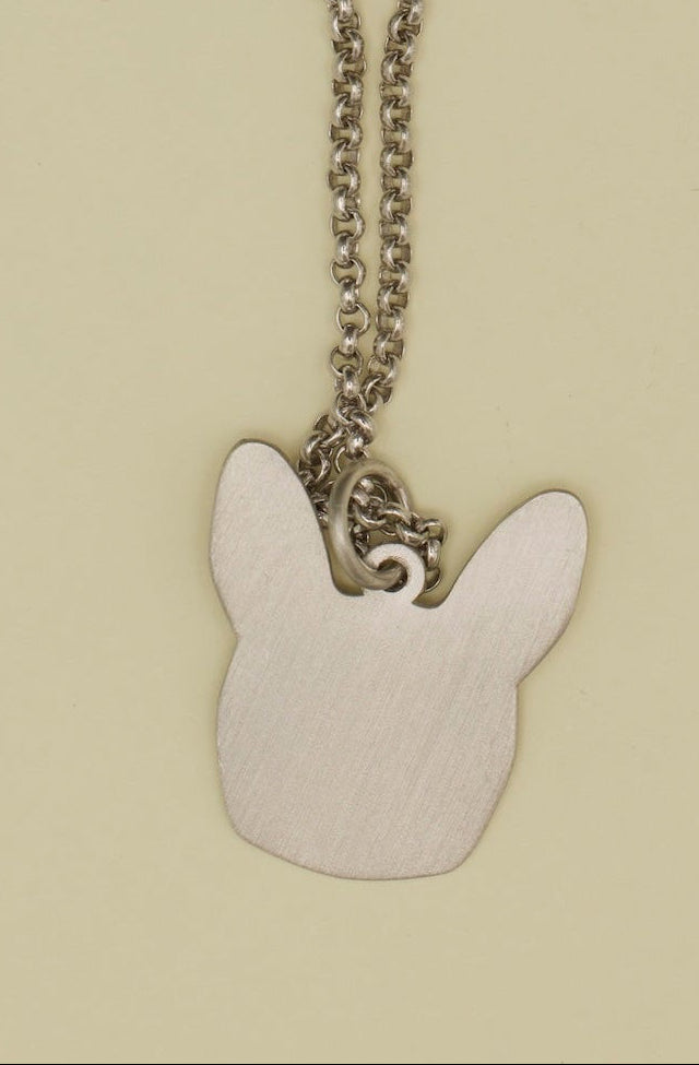 Necklace with a dog tag on a beige background