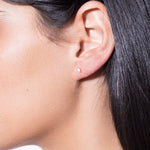 model wearing pear diamond earrings 18k